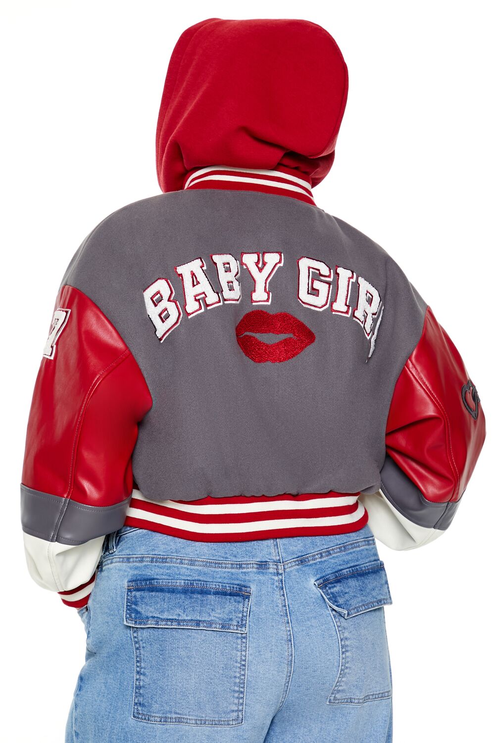  Forever 21 Plus Size Baby Girl Varsity Jacket - grey-red-swatch - Bonton