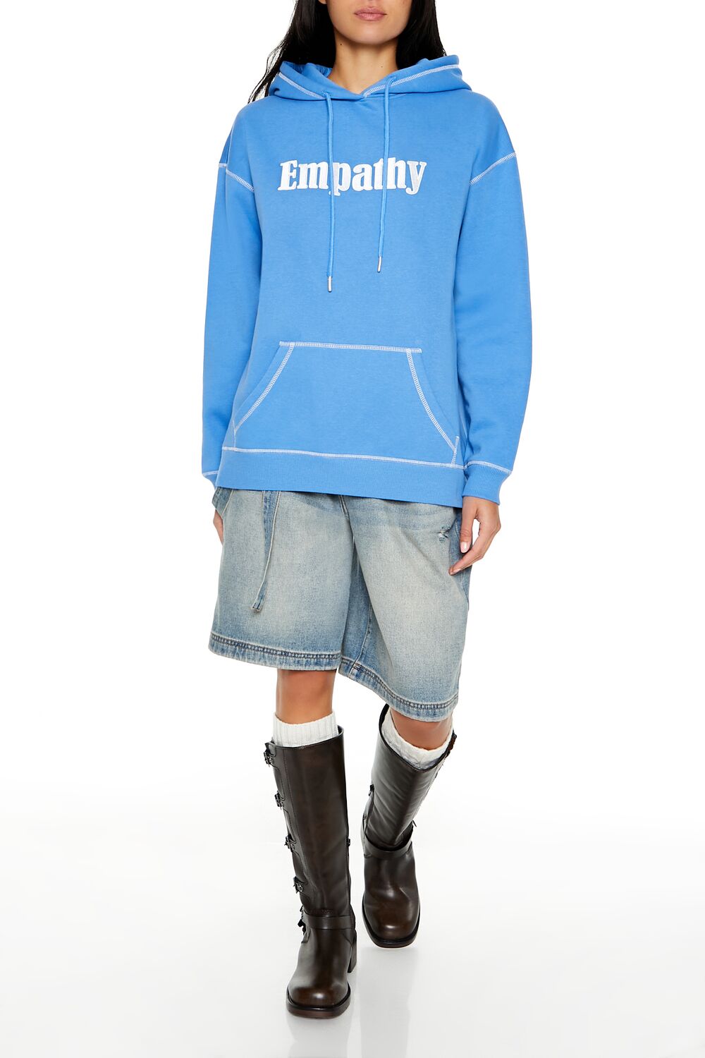  Forever 21 Empathy Fleece Hoodie - light blue multi - Bonton
