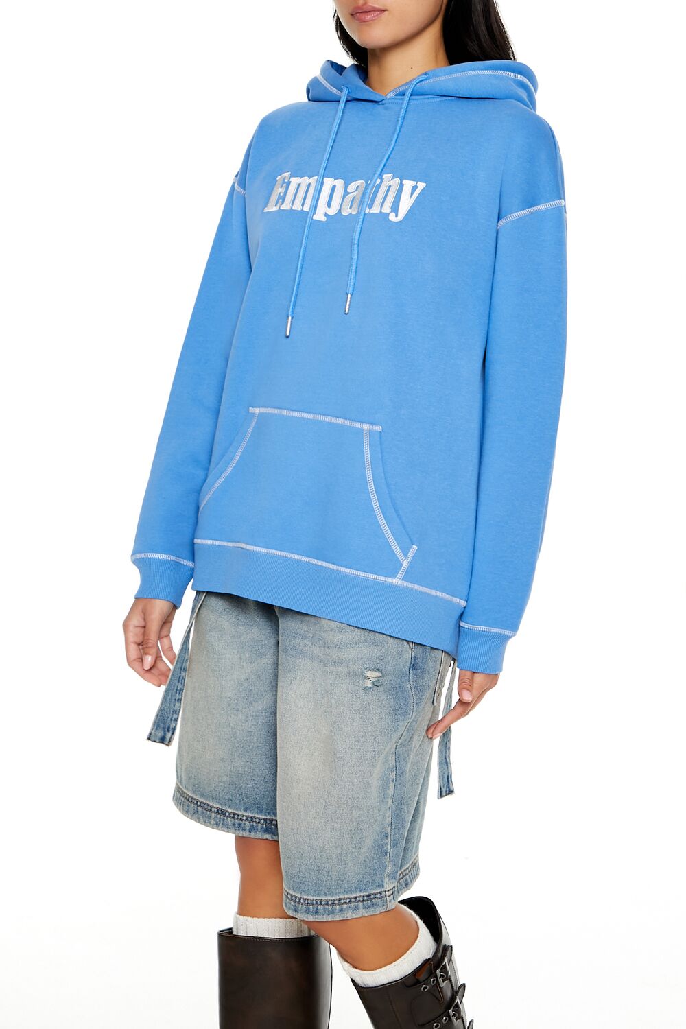  Forever 21 Empathy Fleece Hoodie - light blue multi - Bonton