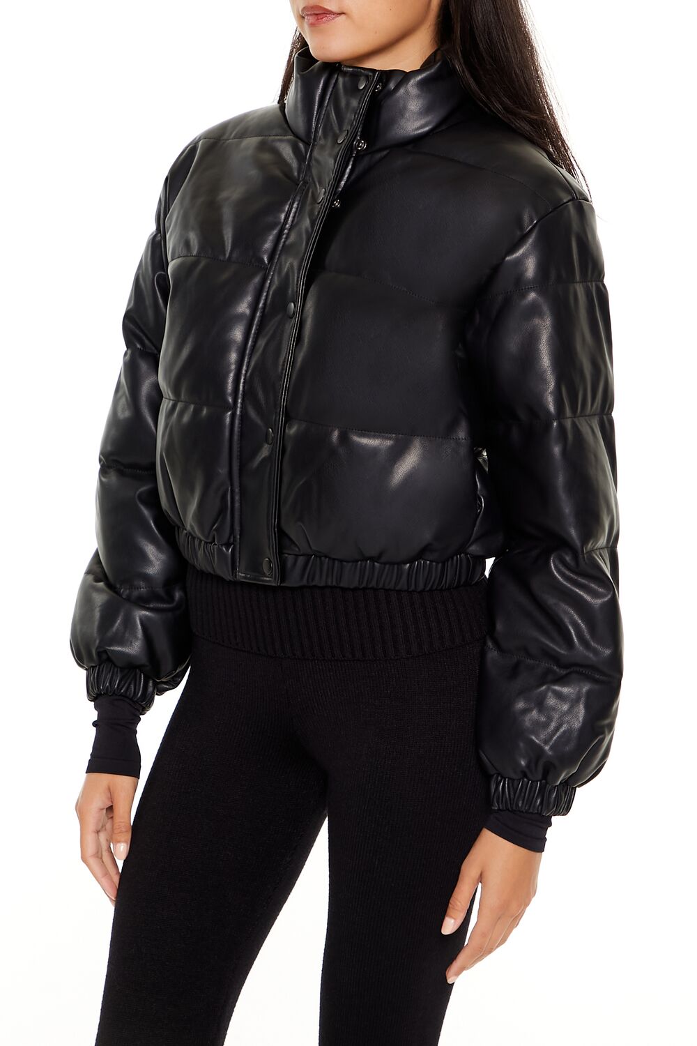  Forever 21 Quilted Faux Leather Bomber Jacket - black-swatch - Bonton