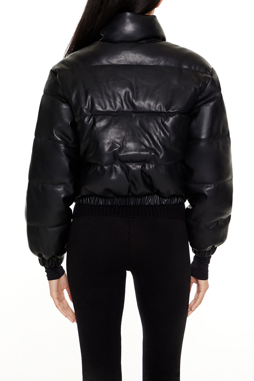  Forever 21 Quilted Faux Leather Bomber Jacket - black-swatch - Bonton