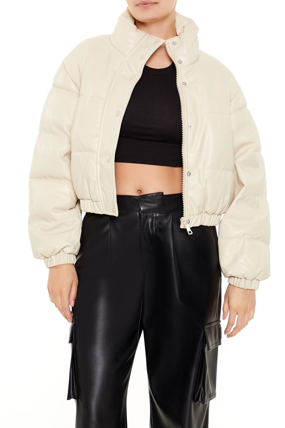  Forever 21 Quilted Faux Leather Bomber Jacket - black-swatch - Bonton