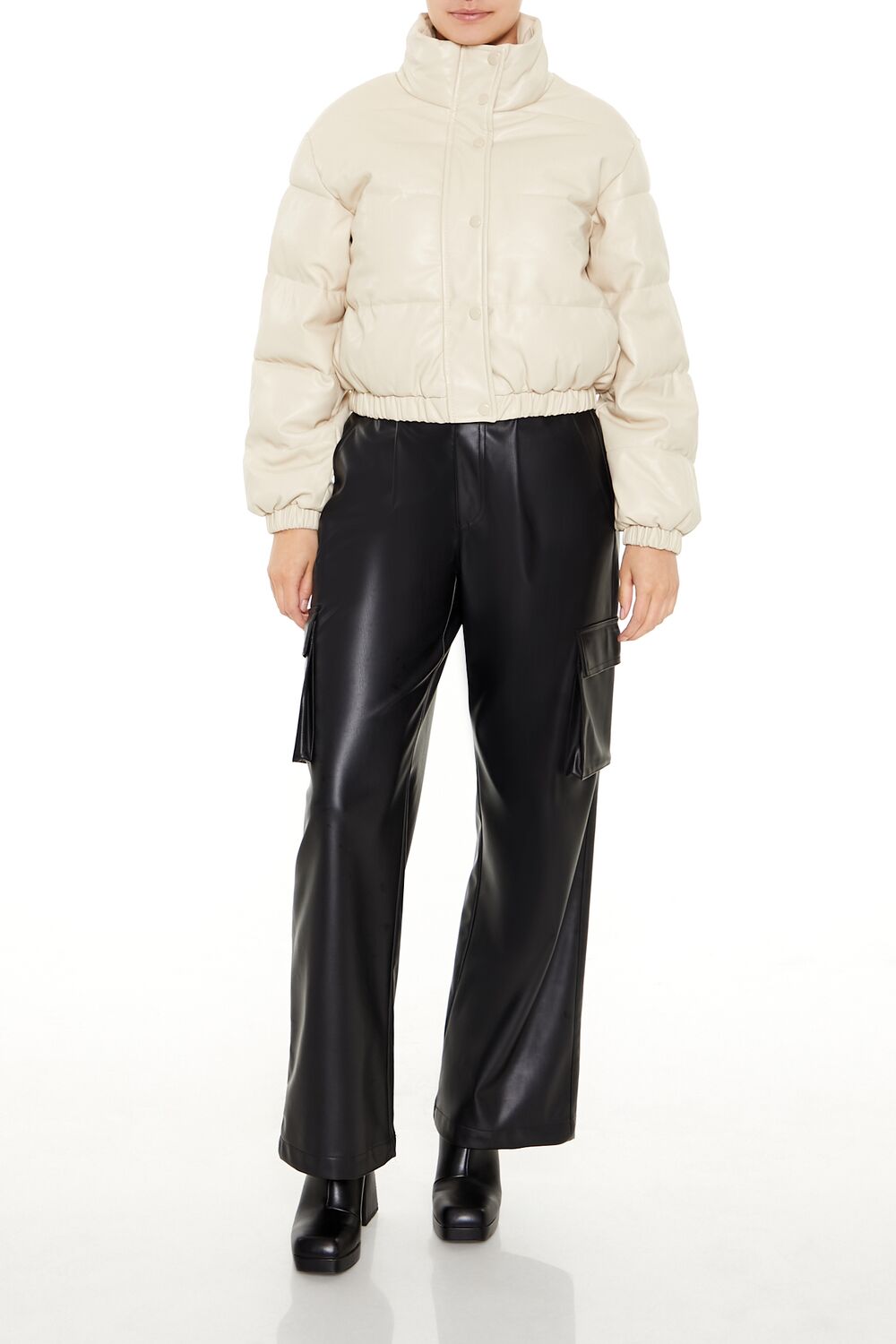  Forever 21 Quilted Faux Leather Bomber Jacket - black-swatch - Bonton