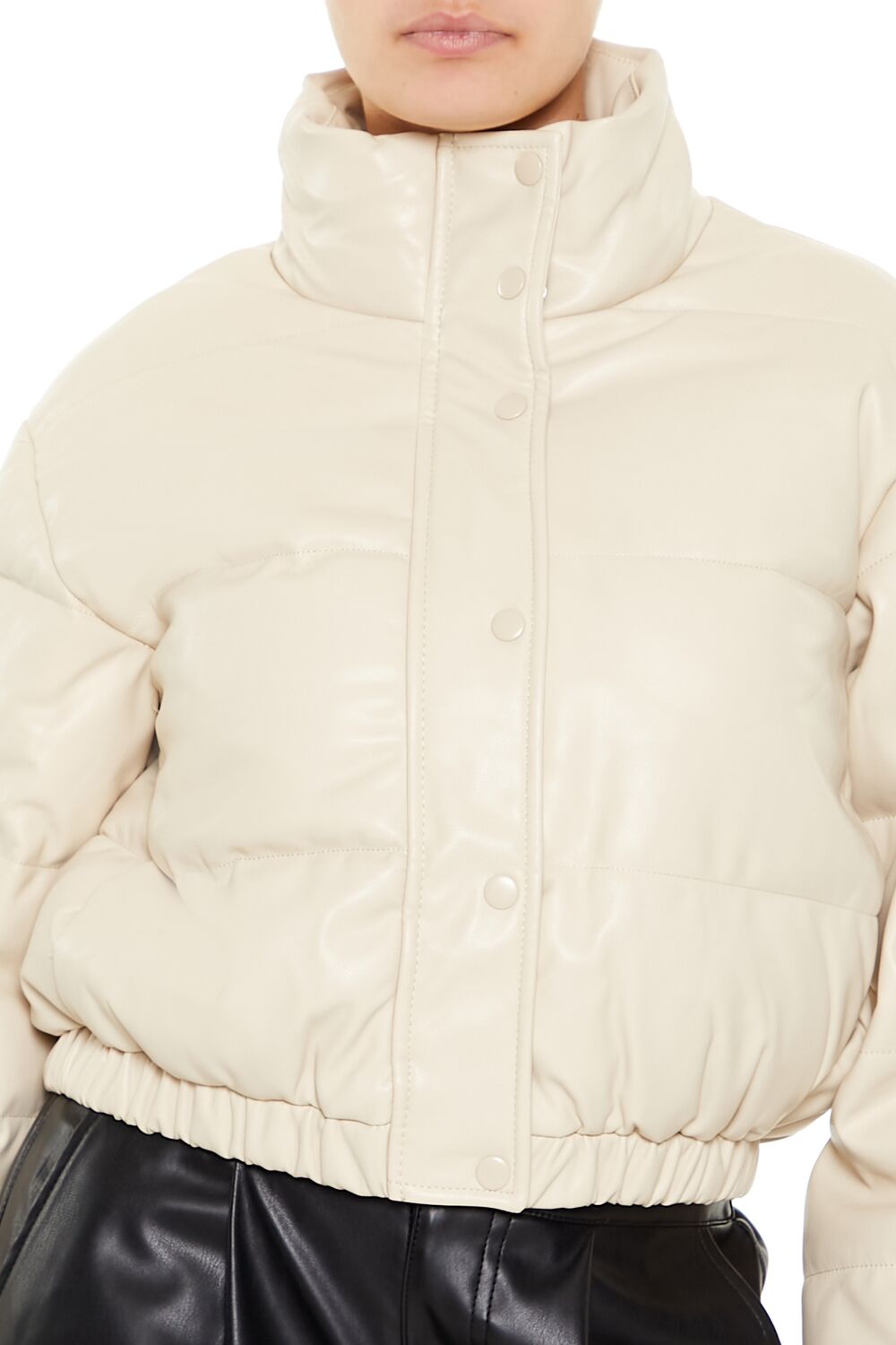  Forever 21 Quilted Faux Leather Bomber Jacket - black-swatch - Bonton
