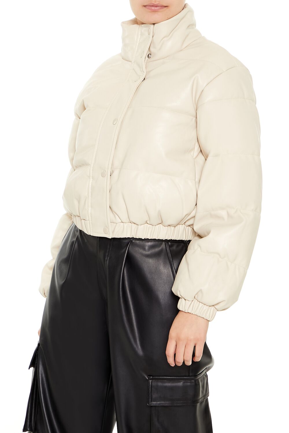  Forever 21 Quilted Faux Leather Bomber Jacket - black-swatch - Bonton