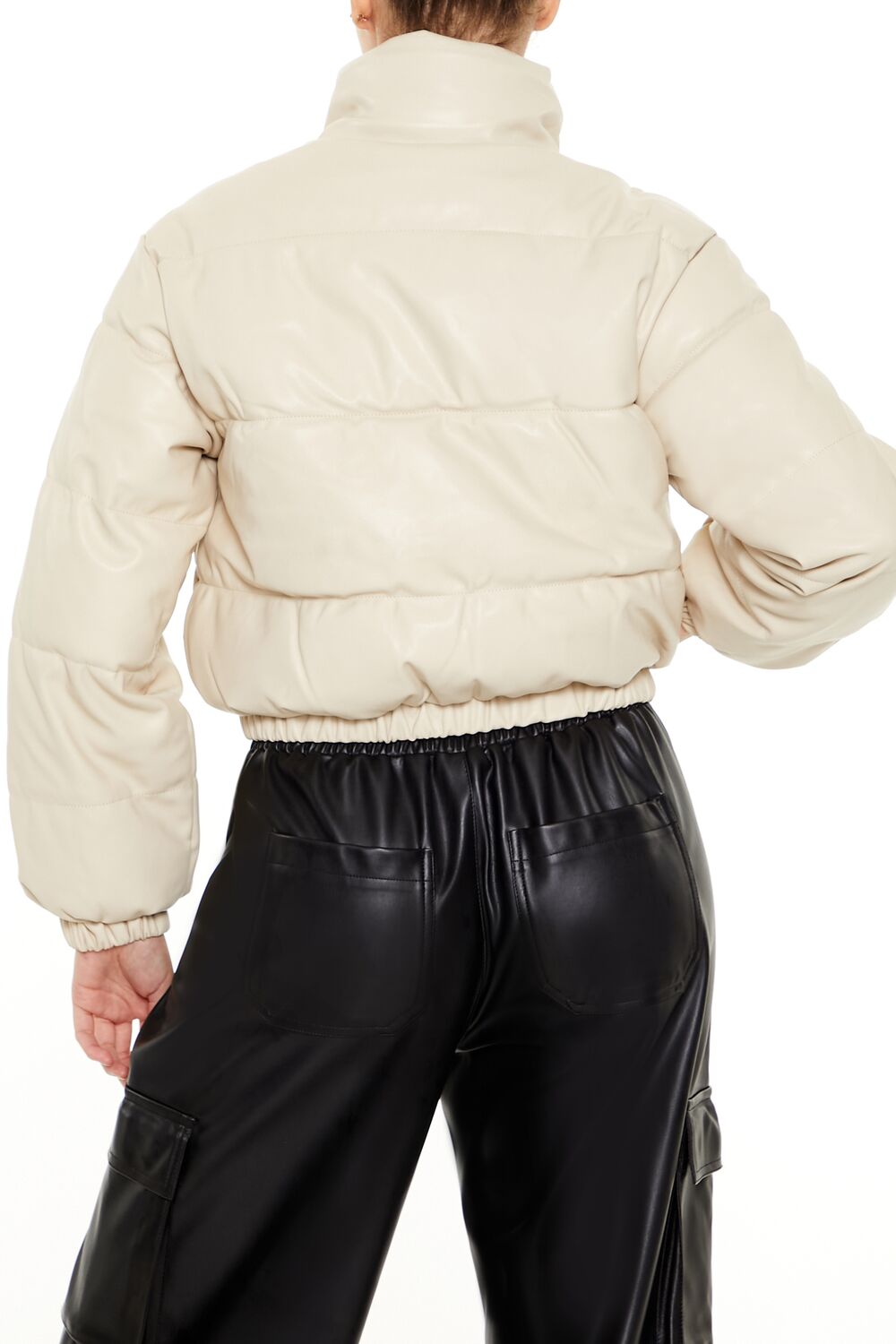  Forever 21 Quilted Faux Leather Bomber Jacket - black-swatch - Bonton
