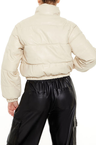 Quilted Faux Leather Bomber Jacket