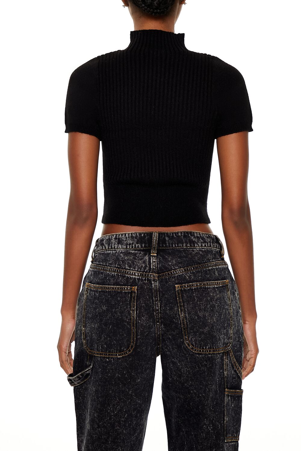  Forever 21 Sweater-Knit Mock Neck Crop Top - cream - Bonton