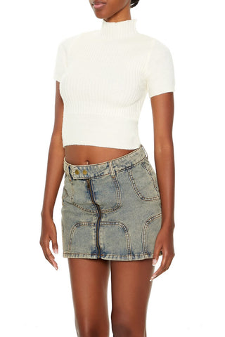 Sweater-Knit Mock Neck Crop Top