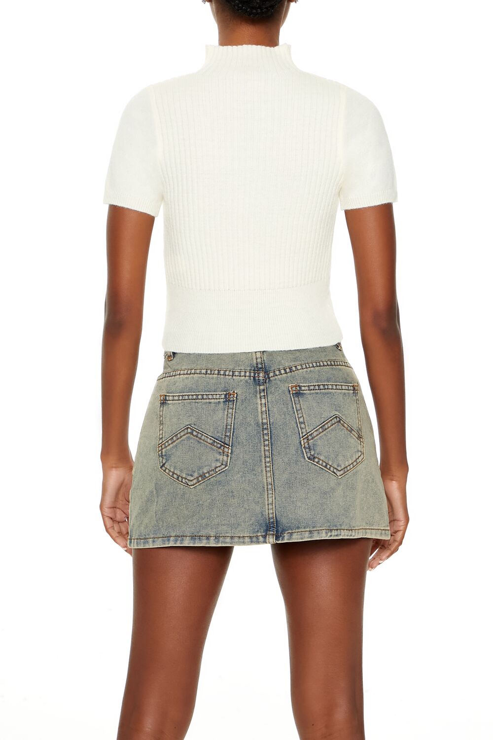  Forever 21 Sweater-Knit Mock Neck Crop Top - cream - Bonton