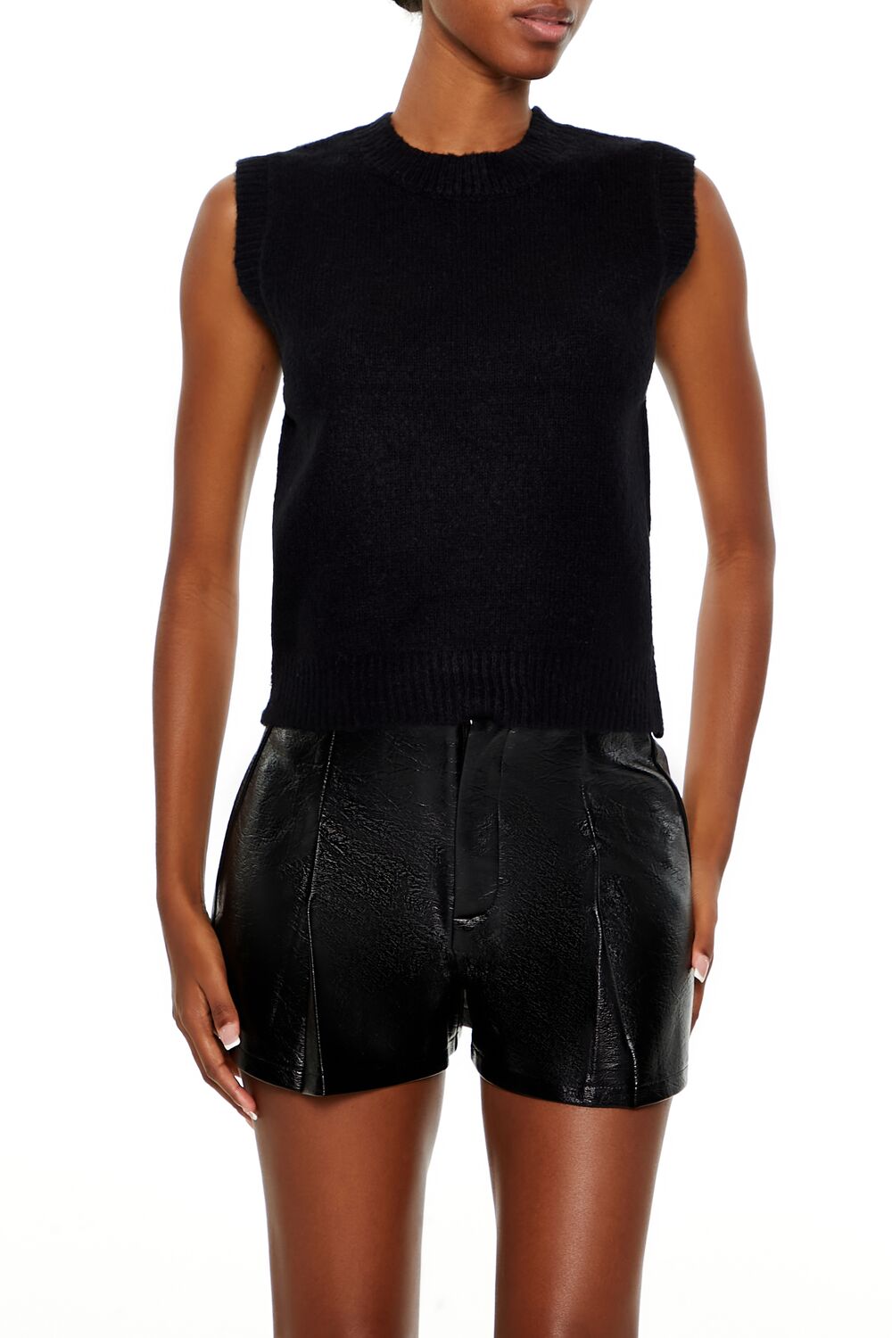  Forever 21 Fuzzy Knit Sweater Vest - black - Bonton