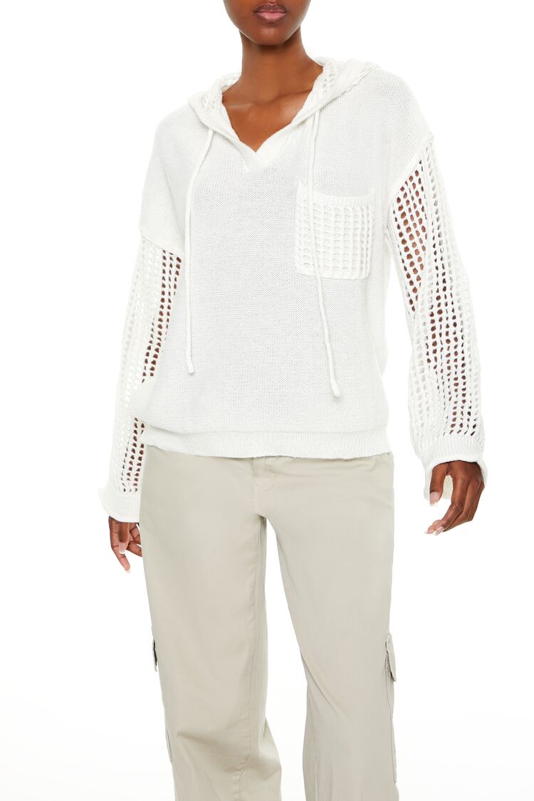  Forever 21 Open-Knit Netted Hoodie - black - Bonton