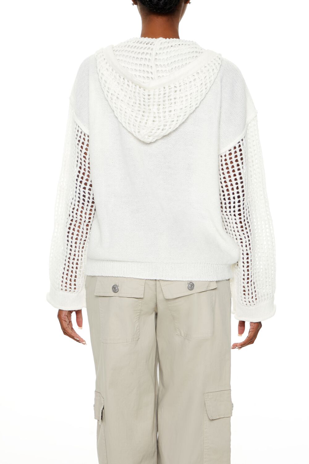  Forever 21 Open-Knit Netted Hoodie - black - Bonton