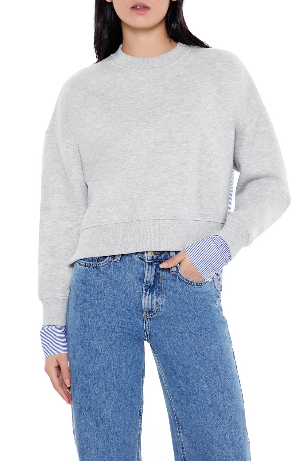  Forever 21 Striped Colorblock Combo Pullover - heather grey multi - Bonton