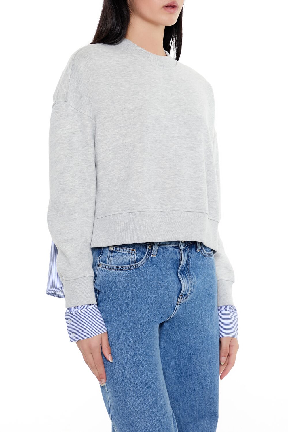  Forever 21 Striped Colorblock Combo Pullover - heather grey multi - Bonton