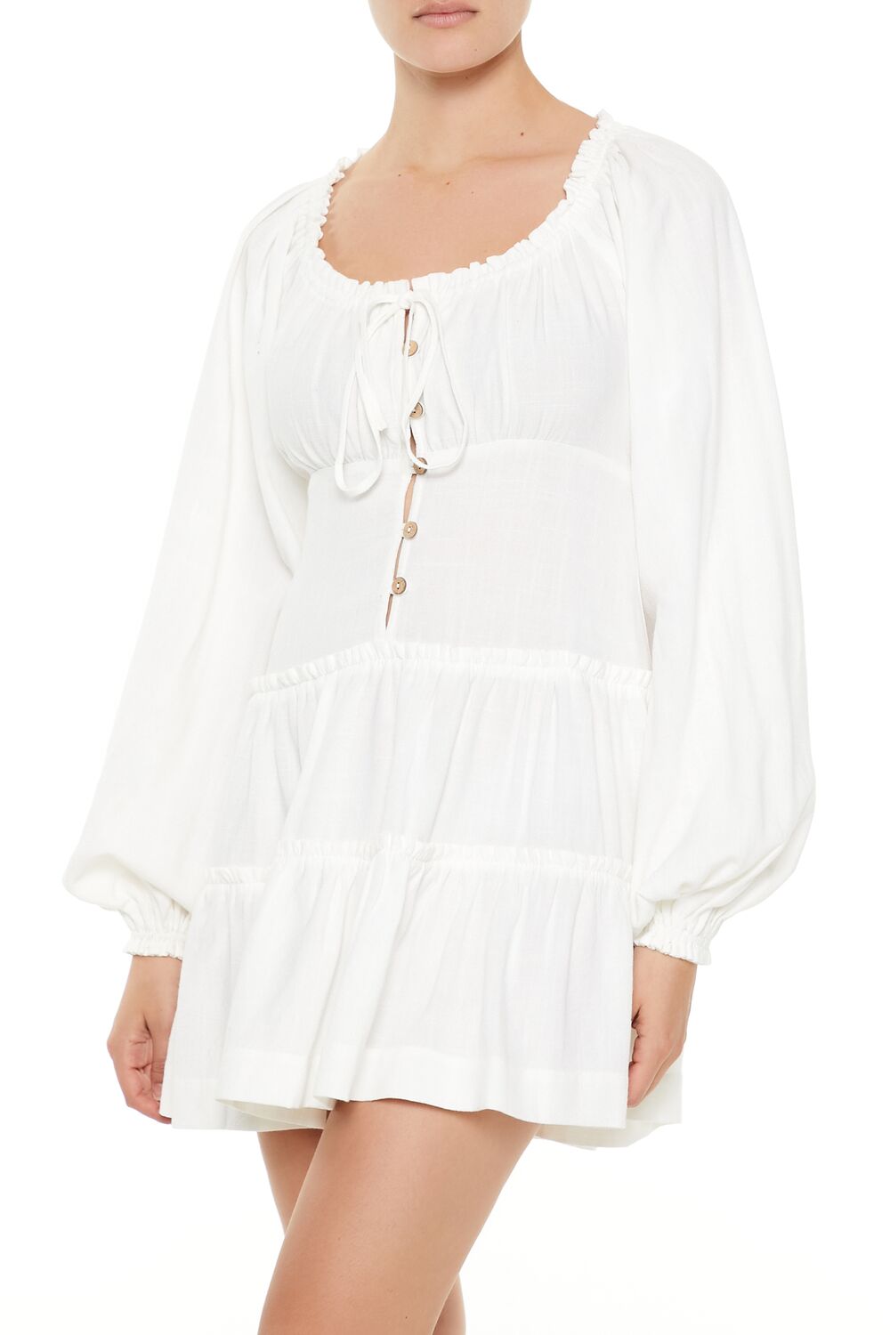  Forever 21 Peasant-Sleeve Mini Dress - vanilla - Bonton