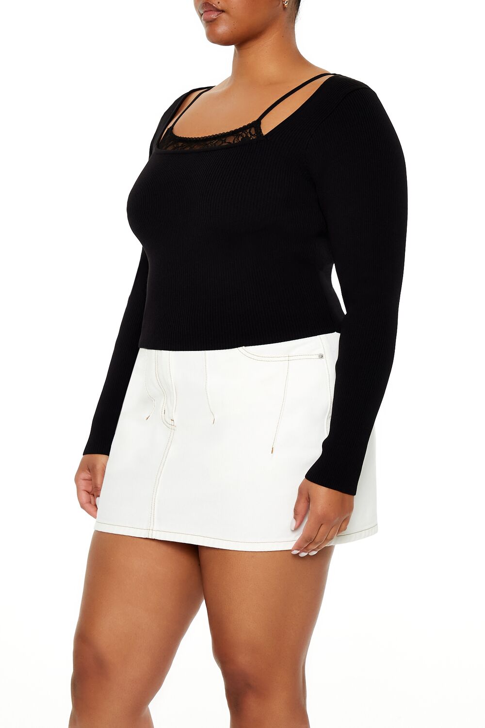  Forever 21 Plus Size Lace Cami & Sweater Combo Top - white - Bonton