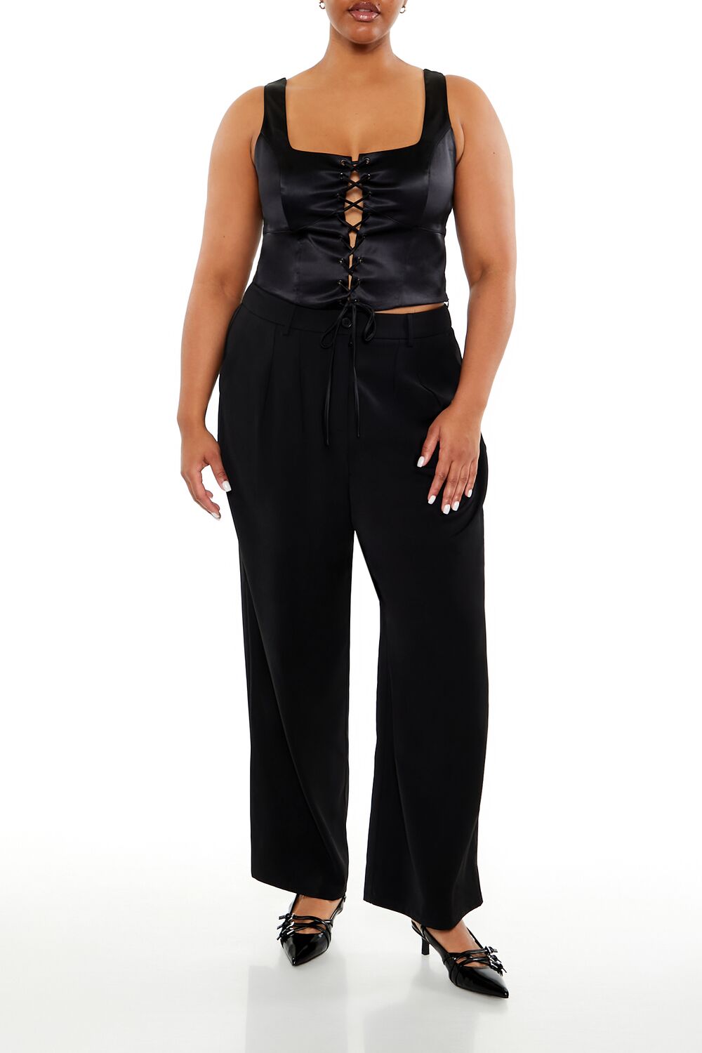  Forever 21 Plus Size Wide-Leg Trouser Pants - black - Bonton