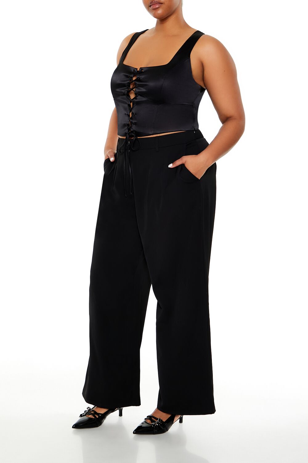  Forever 21 Plus Size Wide-Leg Trouser Pants - black - Bonton