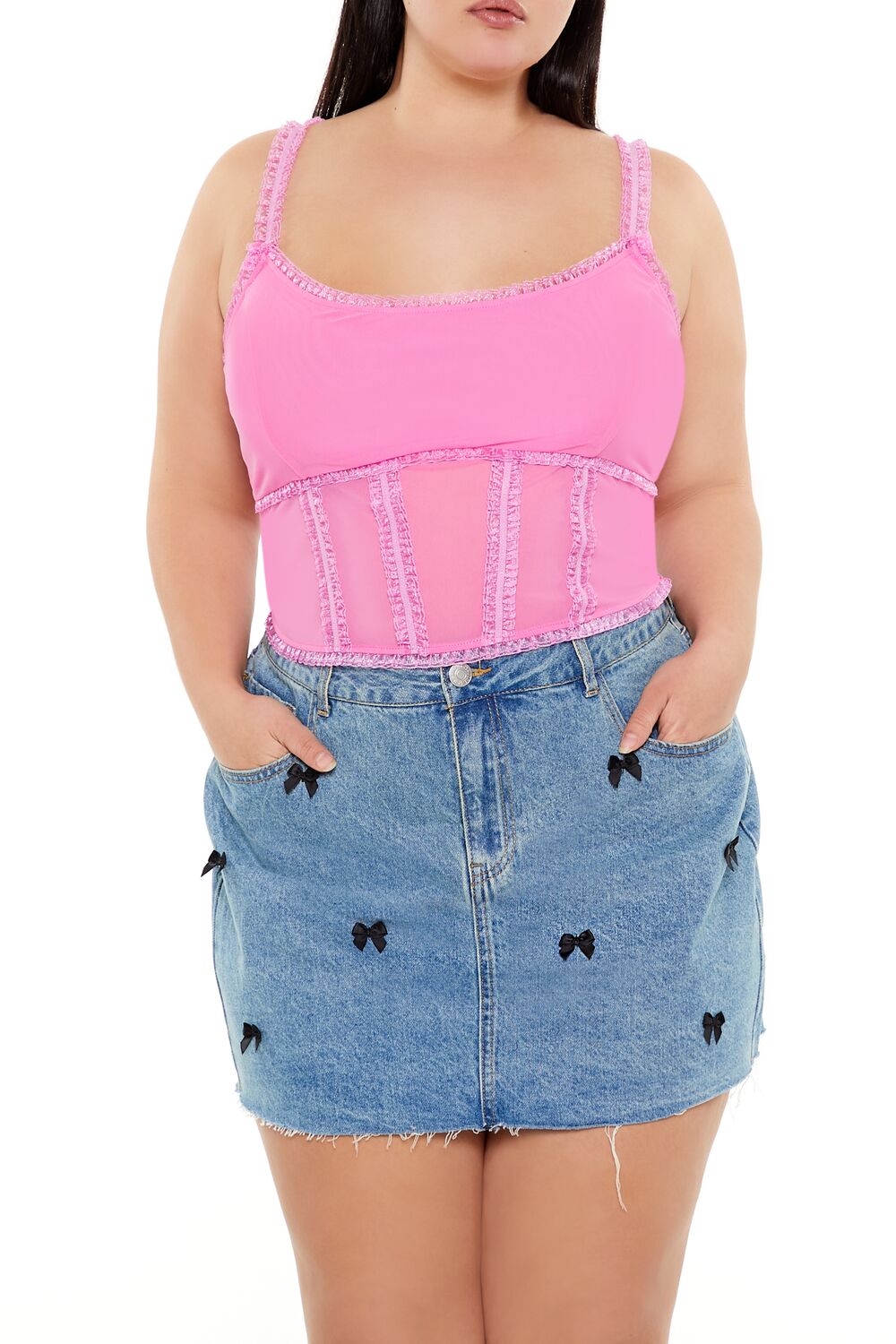  Forever 21 Plus Size Mesh Ruffle-Trim Cami - azalea - Bonton
