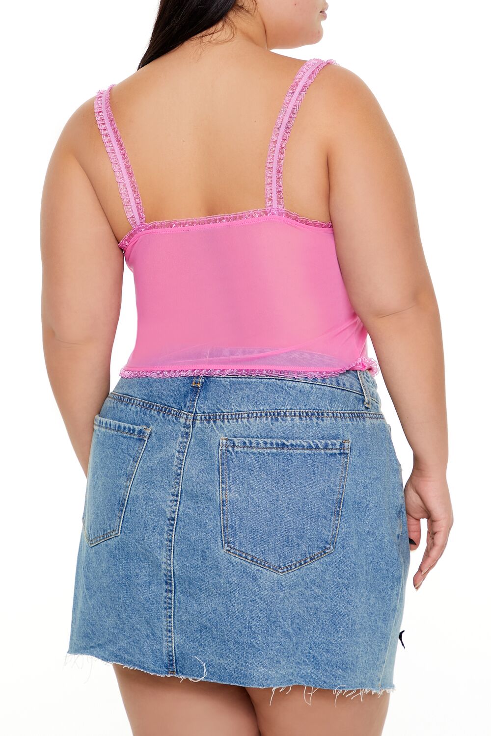  Forever 21 Plus Size Mesh Ruffle-Trim Cami - azalea - Bonton