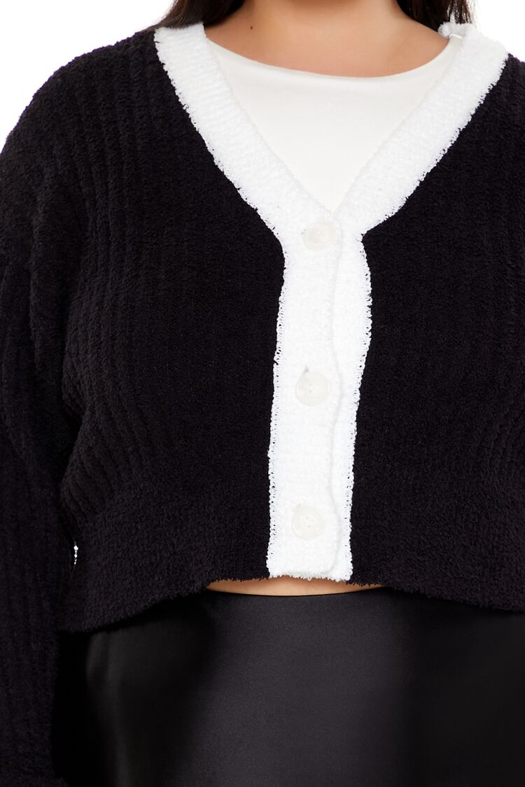  Forever 21 Plus Size Two-Tone Cardigan Sweater - black white - Bonton