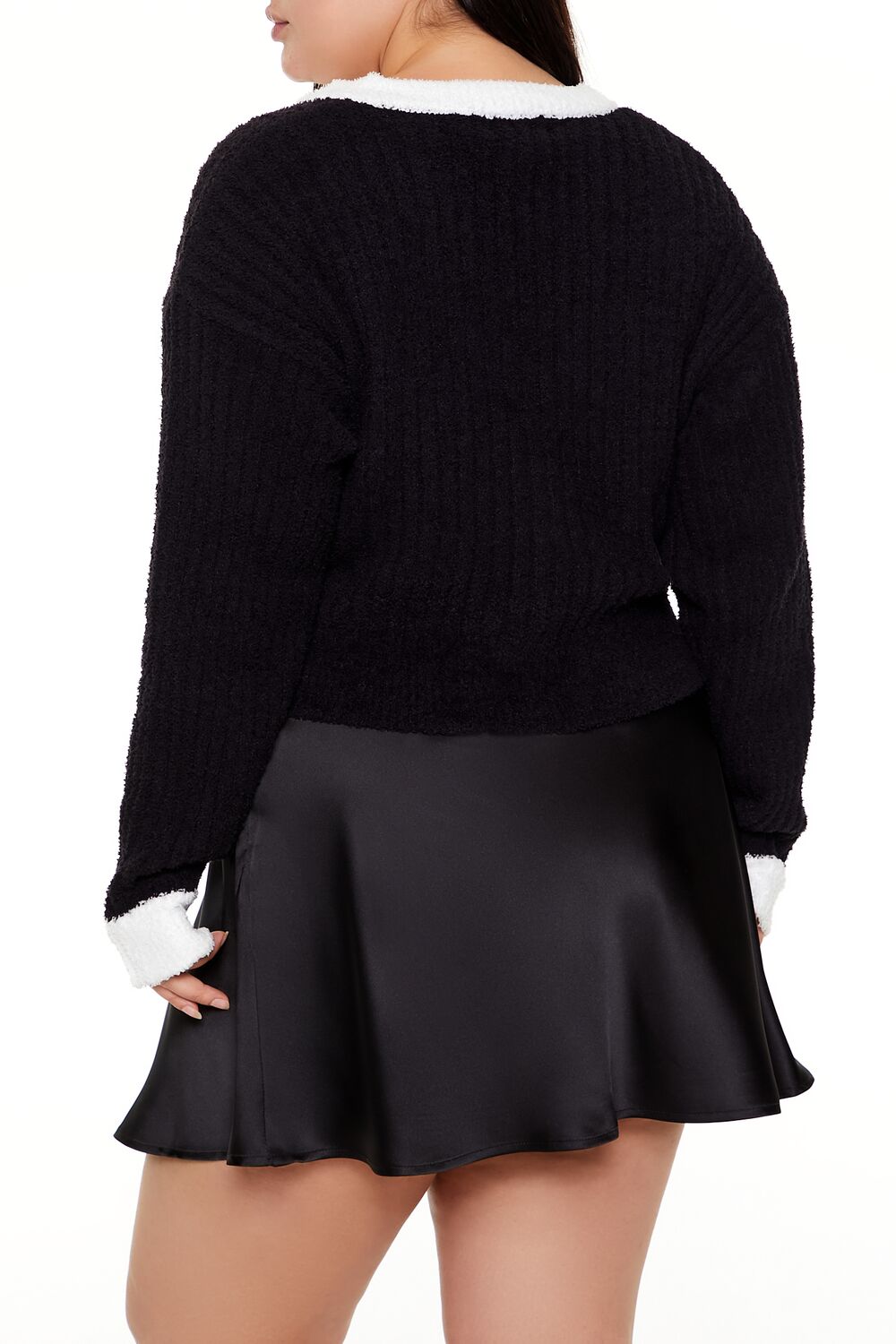  Forever 21 Plus Size Two-Tone Cardigan Sweater - black white - Bonton