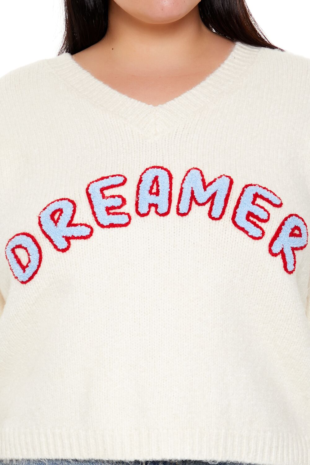  Forever 21 Plus Size Dreamer Fuzzy Knit Sweater - cream multi - Bonton