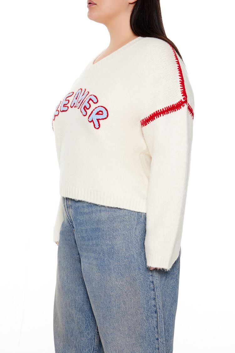  Forever 21 Plus Size Dreamer Fuzzy Knit Sweater - cream multi - Bonton