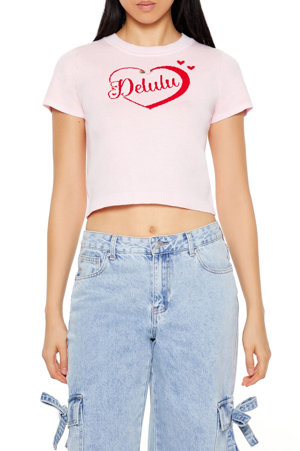  Forever 21 Delulu Sweater-Knit Crop Top - petal pink multi - Bonton
