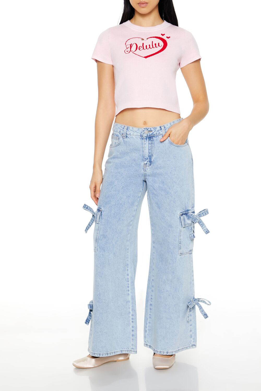  Forever 21 Delulu Sweater-Knit Crop Top - petal pink multi - Bonton