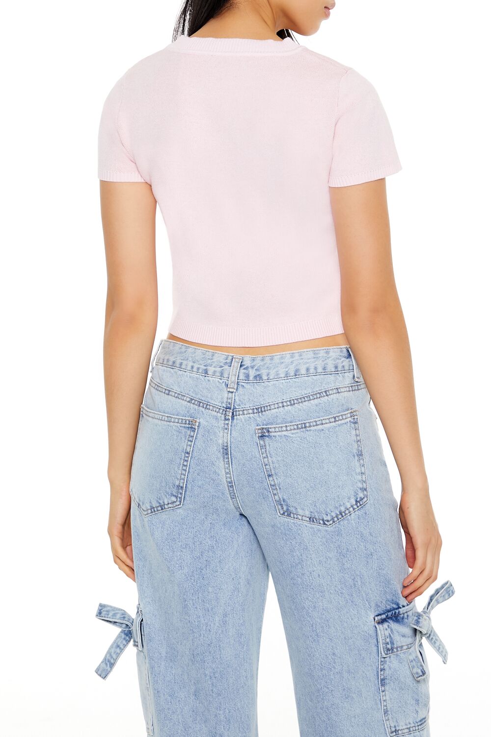  Forever 21 Delulu Sweater-Knit Crop Top - petal pink multi - Bonton