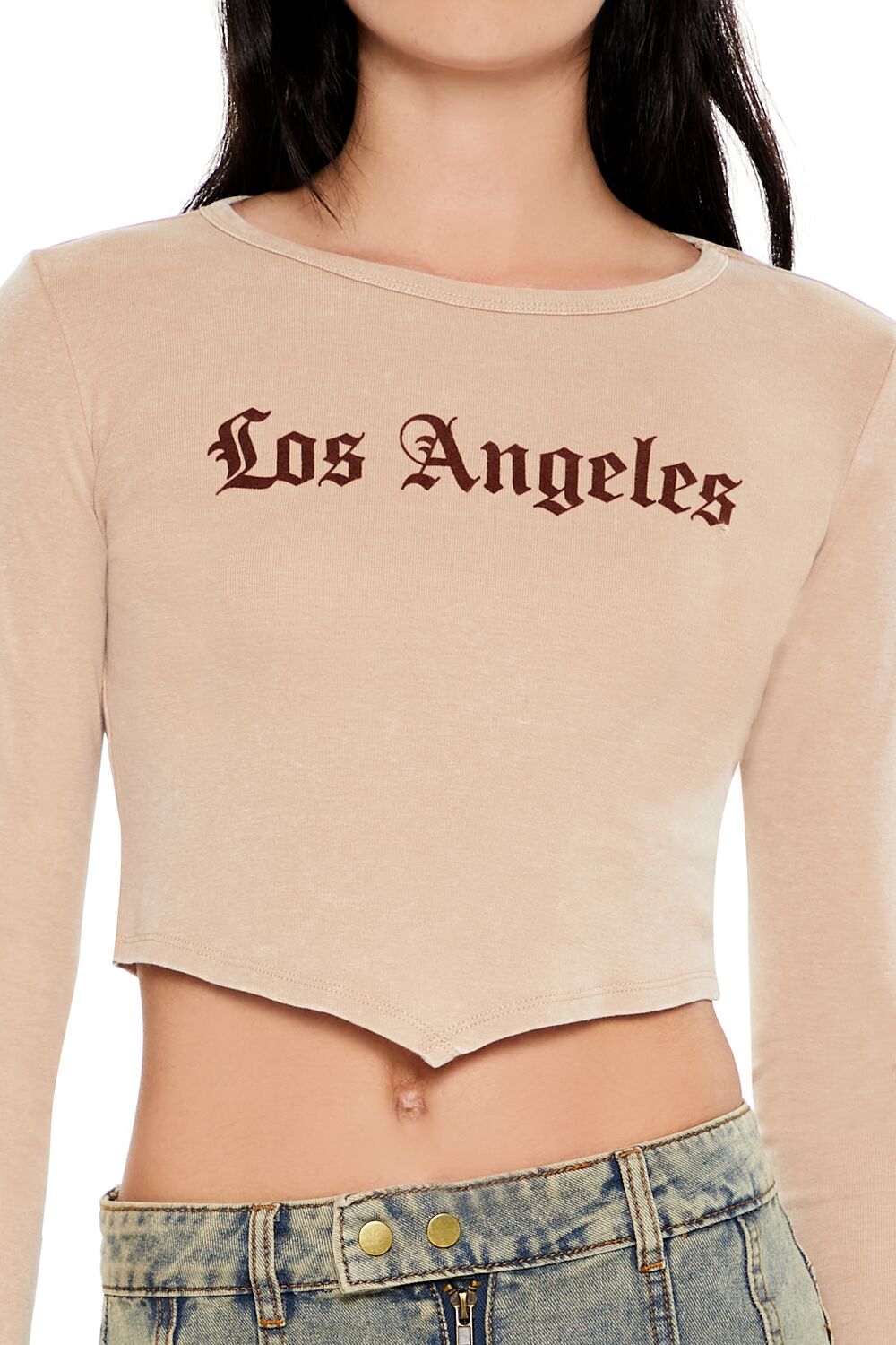  Forever 21 Los Angeles V-Cut Cropped Tee - brown - Bonton