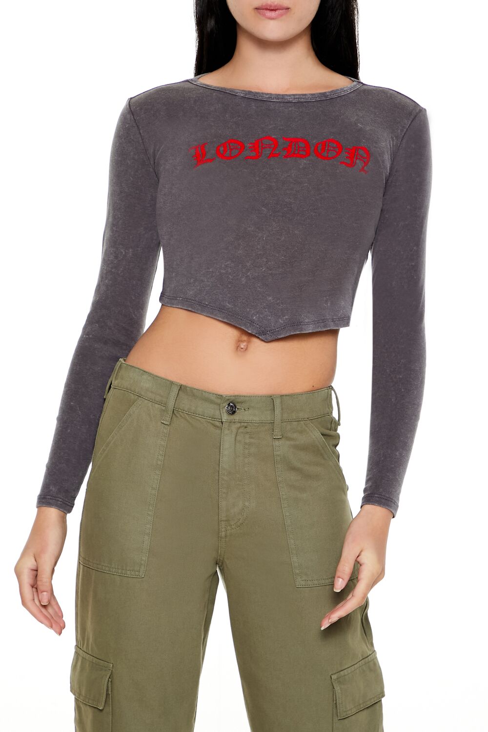  Forever 21 London V-Cut Cropped Tee - grey multi - Bonton