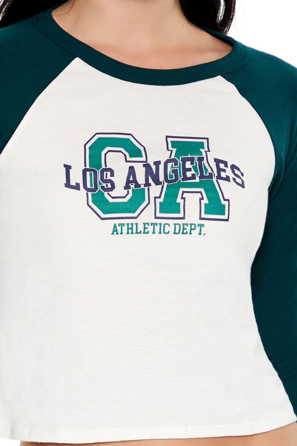  Forever 21 Los Angeles Cropped Raglan Tee - green multi - Bonton