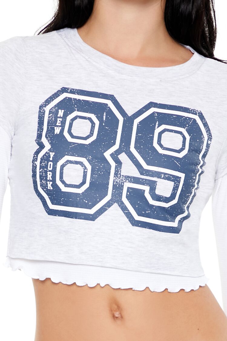  Forever 21 New York 89 Cropped Combo Tee - white grey - Bonton