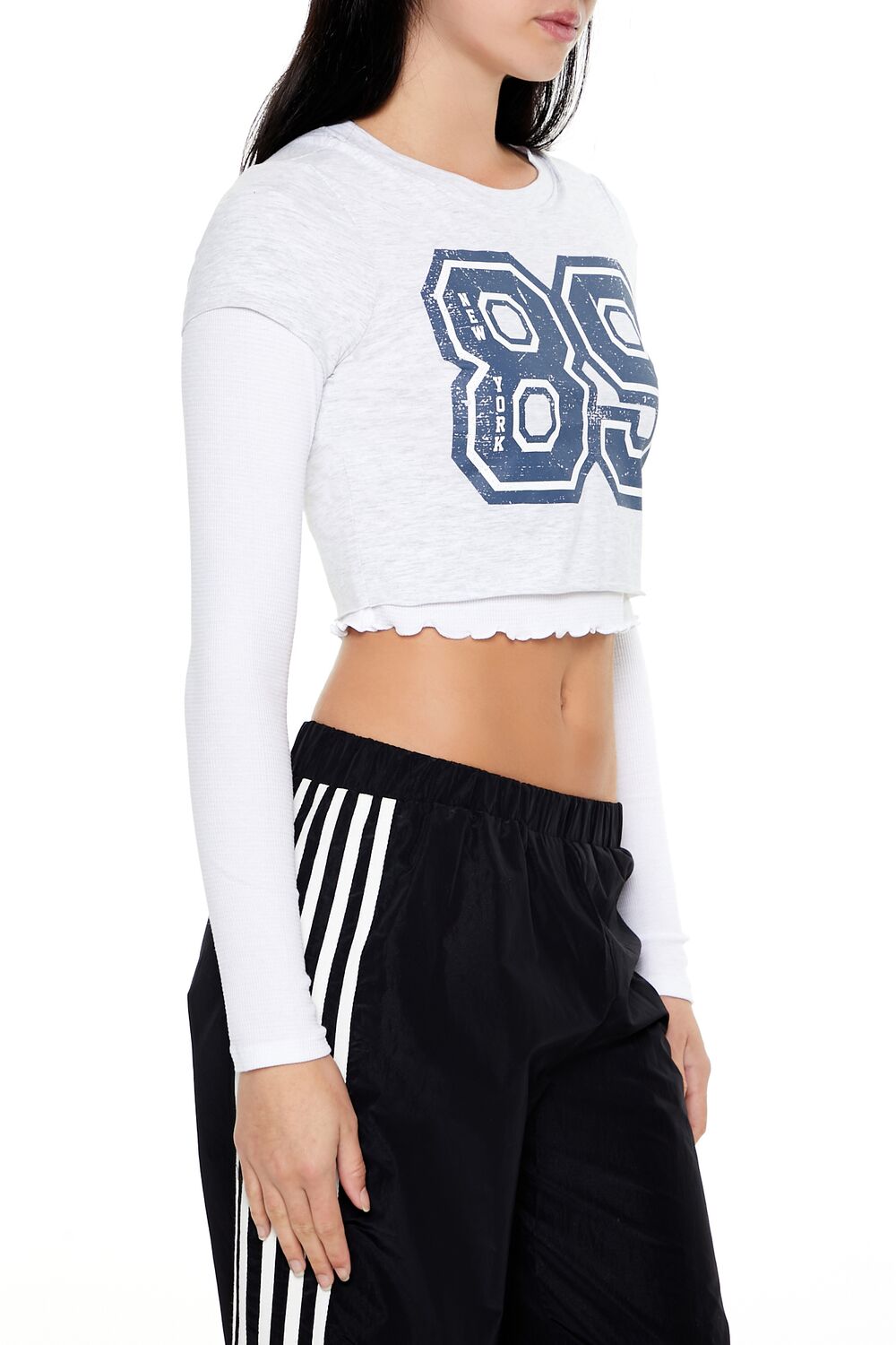  Forever 21 New York 89 Cropped Combo Tee - white grey - Bonton