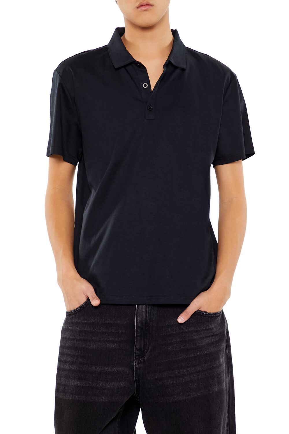  Forever 21 Supima Cotton Slim Polo Shirt - black black - Bonton
