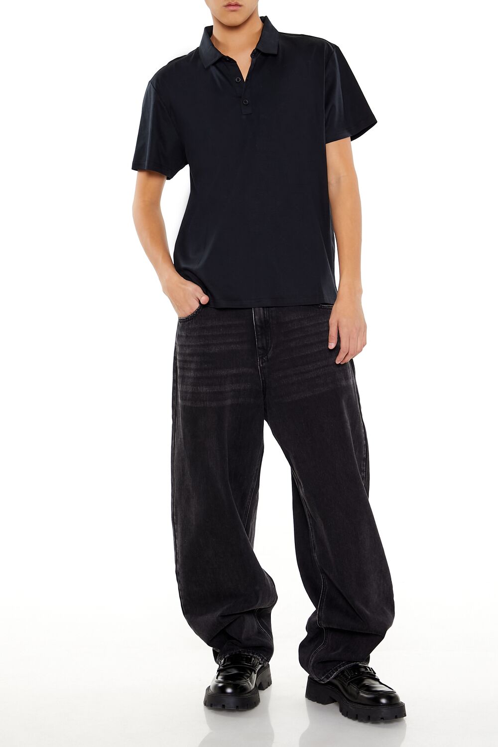  Forever 21 Supima Cotton Slim Polo Shirt - black black - Bonton