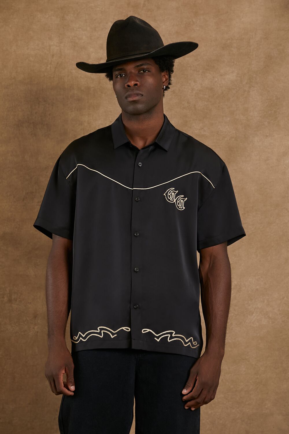  Forever 21 Compton Cowboys Embroidered Shirt - black cream - Bonton