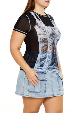 Plus Size Bustier Graphic Baby Tee