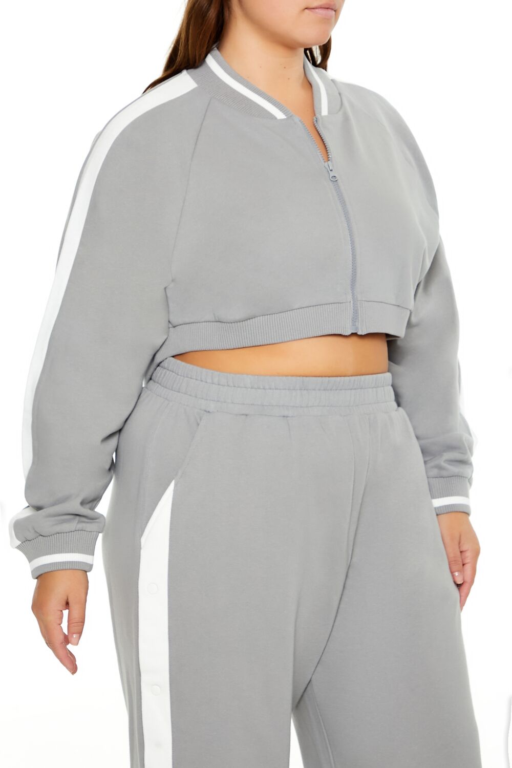  Forever 21 Plus Size Active Striped Jacket - harbor grey white - Bonton