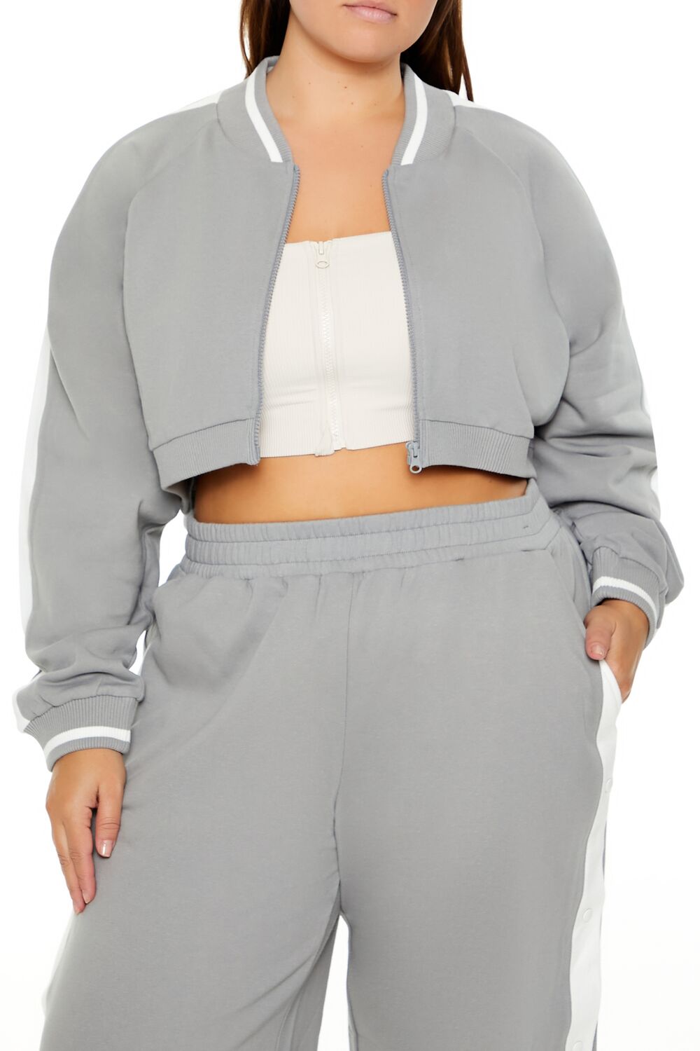  Forever 21 Plus Size Active Striped Jacket - harbor grey white - Bonton