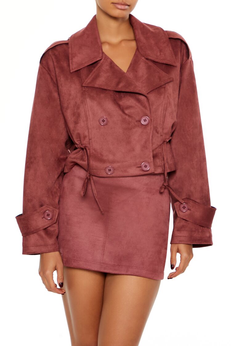  Forever 21 Faux Suede Cropped Trench Coat - maple - Bonton
