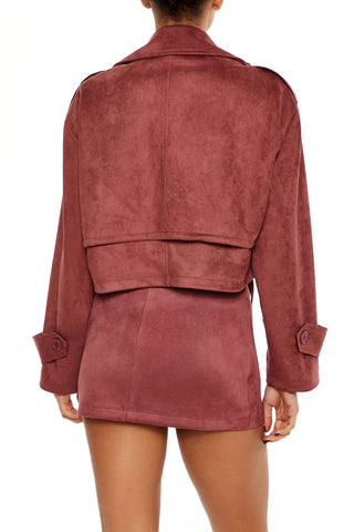 Faux Suede Cropped Trench Coat