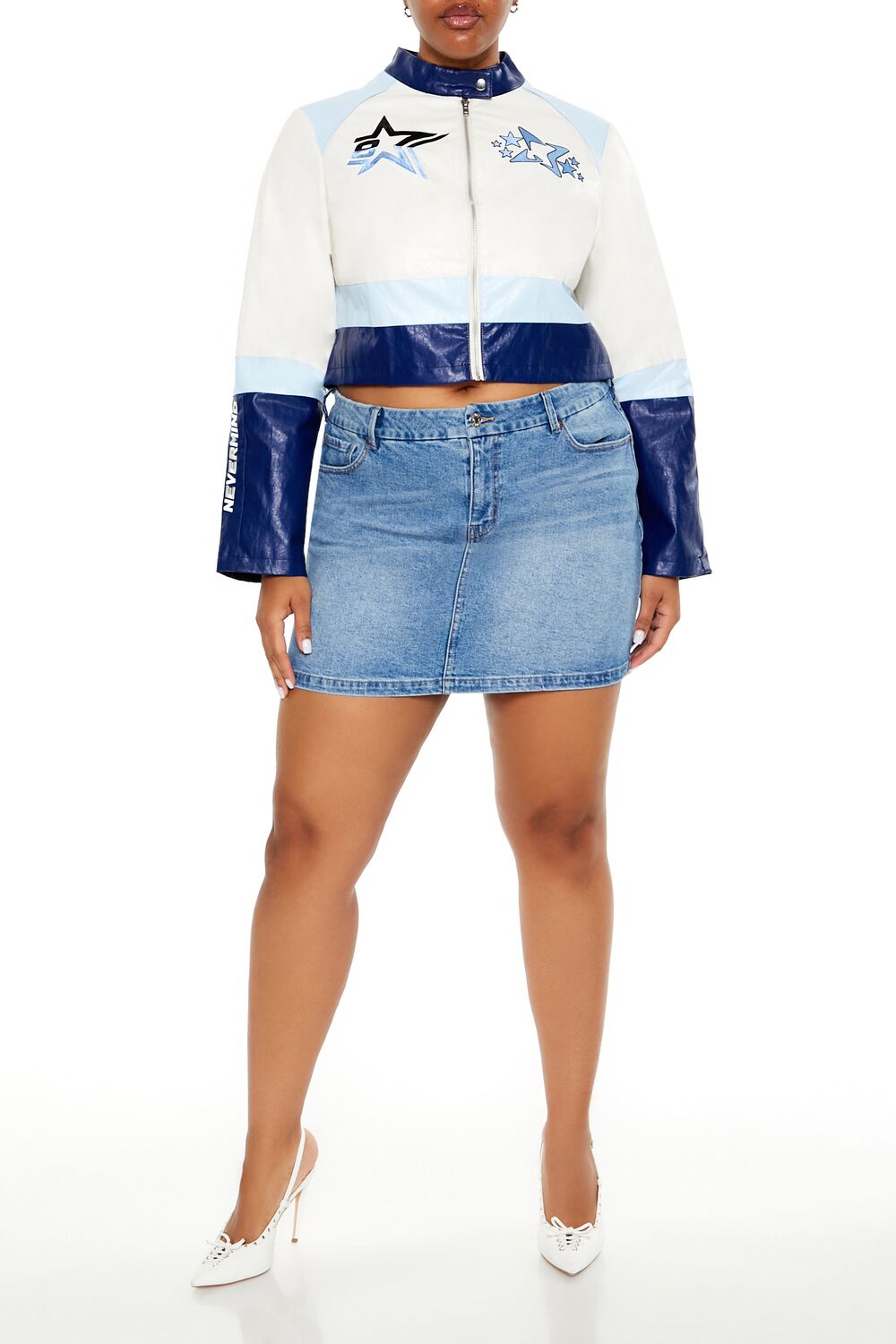  Forever 21 Plus Size Flaming Heart Moto Jacket - blue - Bonton