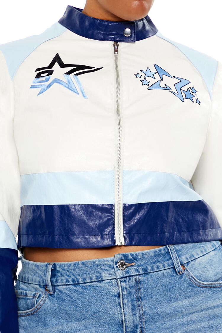  Forever 21 Plus Size Flaming Heart Moto Jacket - blue - Bonton
