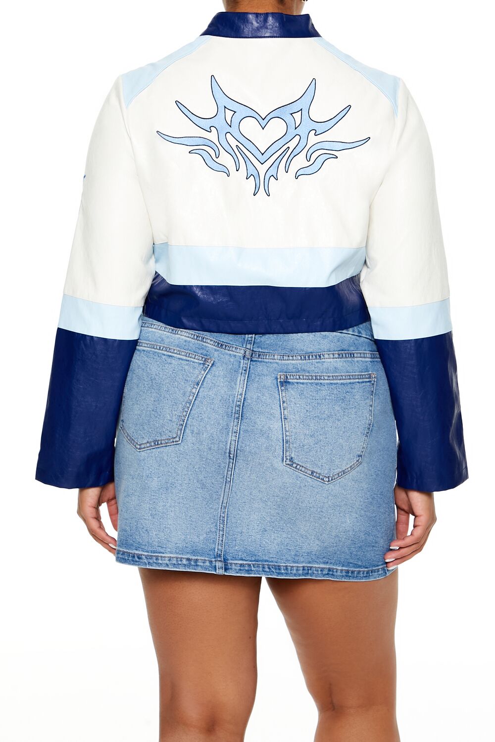  Forever 21 Plus Size Flaming Heart Moto Jacket - blue - Bonton