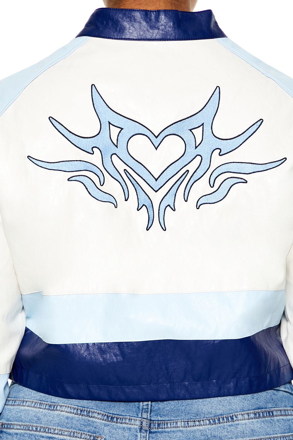  Forever 21 Plus Size Flaming Heart Moto Jacket - blue - Bonton