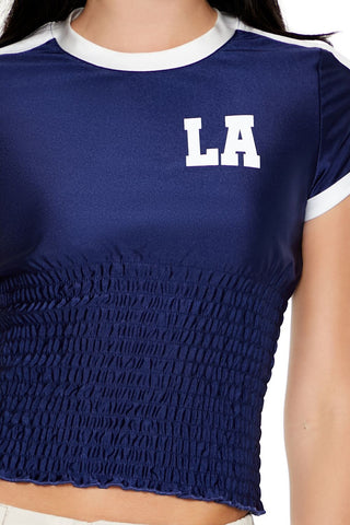 Smocked Ringer LA Cropped Tee